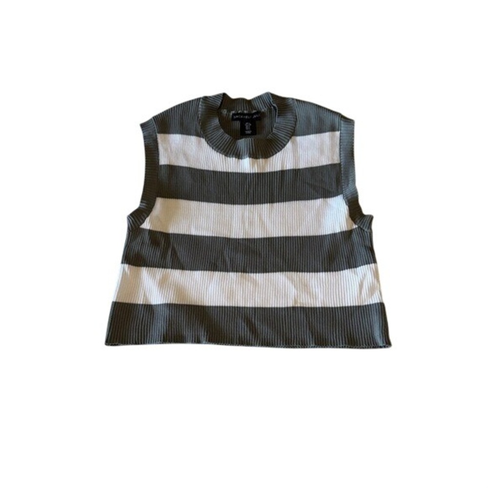Sincerely Jules Womens Striped Ribbed Knit Sweater Vest Olive‎ Green White Large